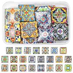 1 Bag Glass Cabochons, Square with Floor Tile Pattern, Mixed Color, 30x30x8~8.5mm, 24pcs/bag(GGLA-FS0001-20A)