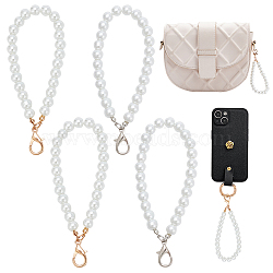 Elite 4Pcs 2 Colors Resin Imitation Pearl Beaded Wristlet Straps, Clutch Bag Wrist Lanyard, with Alloy Lobster Claw Clasp, Platinum & Golden, 215x8mm, 2pcs/color(FIND-PH0008-22)
