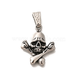 304 Stainless Steel Pendants, Skull Charm, Antique Silver, 30.5x24.5x6.5mm, Hole: 9.5x4.5mm(STAS-Z110-48I-AS)