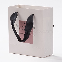 Kraft Paper Bags, with Handles, for Gift Bags and Shopping Bags, Rectangle, White, 12x11x3cm(CARB-P005-03)