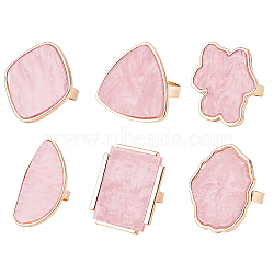 Olycraft Resin Palette Rings, with Iron Finger Ring, Imitation Shell, Nail Art Tool, for Acrylic UV Gel Polish Foundation Mixing, Mixed Shapes, Pink, Size 8, 18mm, Pad: 29.5~45x22.5~38x3mm, 6pcs/set(MRMJ-OC0001-16A)