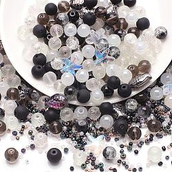 Glass Beads, Round & Starfish & Fish & Rondelle, Mixed Style, Black, 2~14x2~10x1~8.5mm, Hole: 0.8~1.5mm(GLAA-E040-01H)