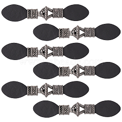 6 Sets PU Imitation Leather Sew on Toggle Buckles, Tab Closures, Cloak Clasp Fasteners, with Zinc Alloy & Iron Clasps, Gunmetal, 16.2x3.1x0.85cm(FIND-FG0001-89)