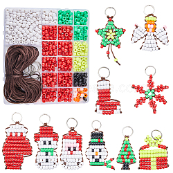 DIY Christmas Keychain Making Kit, Including Barrel Resin Large Hole Beads, Iron Split Key Rings, Mixed Color, 635Pcs/box(DIY-SC0022-60)