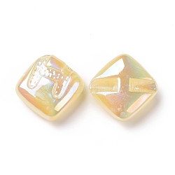 Rainbow Iridescent Plating Acrylic Beads, Glitter Beads, Rhombus with Letter H Pattern, Champagne Yellow, 29.5x29.5x14mm, Hole: 3.2mm(OACR-A010-06C)