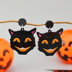 Halloween Cat Shape Stud Earrings, Black(HN2629)