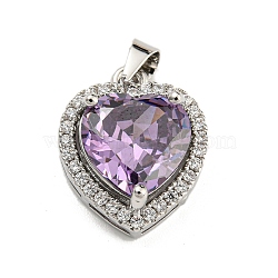 Rack Plating Brass Micro Pave Cubic Zirconia Pendants, Heart, Medium Orchid, 16.5x13.5x7mm, Hole: 4x3.5mm(KK-H469-02P-06)