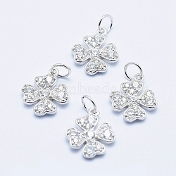 Brass Micro Pave Cubic Zirconia Charms, Long-Lasting Plated, Lead Free & Nickel Free & Cadmium Free, Clover, Real Platinum Plated, 14x11.5x2mm, Hole: 3mm(RB-I078-65P-NR)