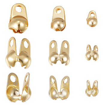 150Pcs 3 Size Brass Bead Tips, Calotte Ends, Clamshell Knot Cover, Real 18K Gold Plated, 4~7.5x2.5~4.5x1.5~3.5mm, Hole: 0.8mm and 0.7~1.6mm, Inner Diameter: 1.2~3.3mm, 50Pcs/size
