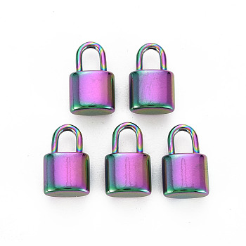 201 Stainless Steel Pendants, Lock, Rainbow Color, 13x8x5mm, Hole: 3x4.5mm