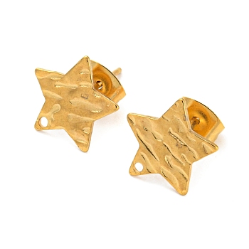 304 Stainless Steel Stud Earring Findings, Star, Real 18K Gold Plated, 12.5x12mm, Hole: 1mm, Pin: 0.8mm