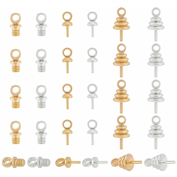 SUPERFINDINGS 60Pcs 6 Style Brass Cup Pearl Peg Bails Pin Pendants, For Half Drilled Beads, Long-Lasting Plated, Golden & Silver, 6~9.5x2.5~4.5mm, Hole: 1.5~1.8mm, Pin: 0.6~2mm, 10Pcs/style 