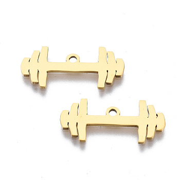 Ion Plating(IP) 201 Stainless Steel Pendants, Laser Cut, Dumbbell, Golden, 9x20x1mm, Hole: 1.4mm