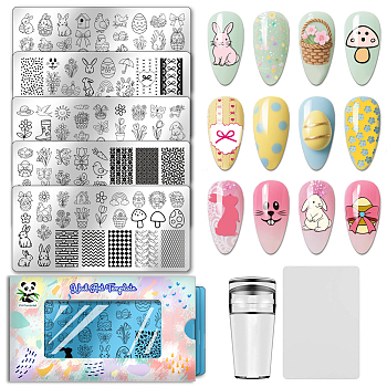 Stainless Steel DIY Nail Art Templates, Template Tool, Rectangle, Mixed Shapes, 12x6cm, 5 sheets/set