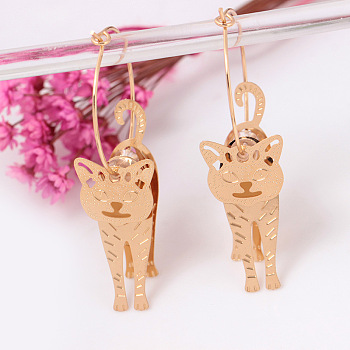 Alloy Hoop Earrings, Cat Shape, Golden, 50x15mm
