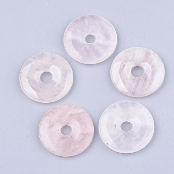 Natural Rose Quartz Pendants, Donut/Pi Disc, Donut Width: 15.5~16mm, 40x6~7mm, Hole: 8~9mm
