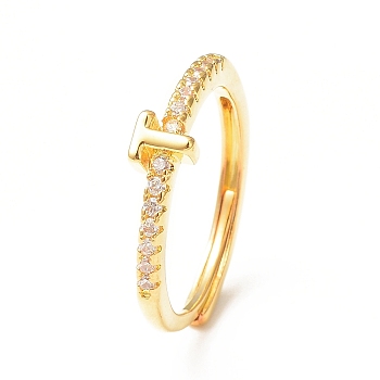 Clear Cubic Zirconia Initial Letter Adjustable Ring, Golden Brass Jewelry for Women, Letter.T, Inner Diameter: 18mm