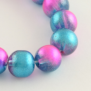 Baking Painted Transparent Glass Bead Strands, Round, Deep Sky Blue, 10mm, Hole: 1mm, about 82pcs/strand, 30.5 inch
