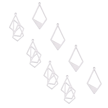 201 Stainless Steel Pendants, Origami, Rhombus, Stainless Steel Color, 8pcs/box