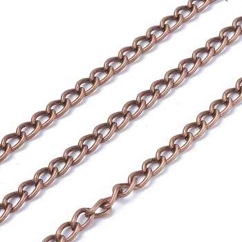 Iron Twisted Chains Curb Chains, Unwelded, Red Copper, 5.5x3.5x1mm, about 164.04 Feet(50m)/roll
