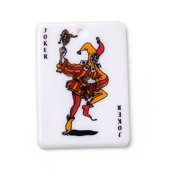 Printed Acrylic Pendants, Rectangle with Playing Cards Pattern, Joker, Colorful, 36x25.5x2mm, Hole: 1.8mm