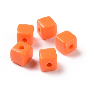 Opaque Acrylic Beads, Cube, Dark Orange, 12.2x12.2x12.2mm, Hole: 3.7mm, about 288pcs/500g