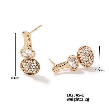 Chic European Style Copper & Zircon Horseshoe Stud Earrings, Fashion Jewelry, Golden, 21x10mm