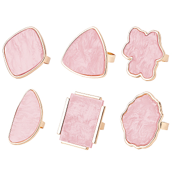 Olycraft Resin Palette Rings, with Iron Finger Ring, Imitation Shell, Nail Art Tool, for Acrylic UV Gel Polish Foundation Mixing, Mixed Shapes, Pink, Size 8, 18mm, Pad: 29.5~45x22.5~38x3mm, 6pcs/set