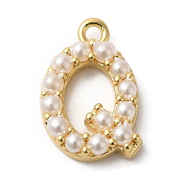 Plastic Imitation Pearl Pendants, with Brass Findings, Golden, Letter Q, 7~14x13.5~15x3mm, Hole: 1.3~1.4mm