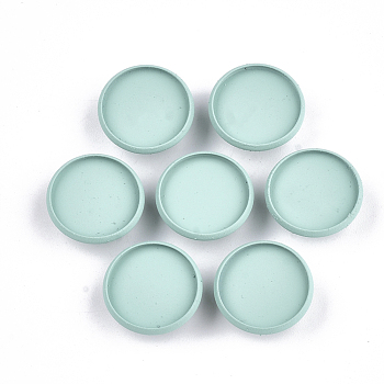 Spray Painted Eco-Friendly Iron Slide Charms Cabochon Settings, For Hair Band and Hair Tie Decoration, Flat Round, Medium Aquamarine, Tray: 18mm, 20x6mm, Hole: 3.5x5mm