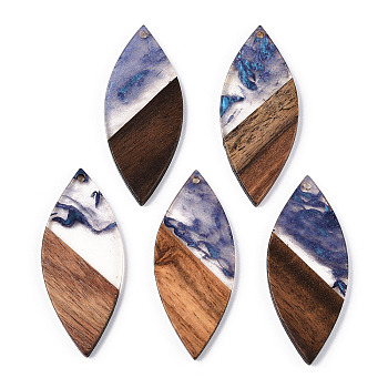 Transparent Resin & Walnut Wood Big Pendants, Horse Eye Charms, Slate Blue, 53x22x3.5mm, Hole: 2mm