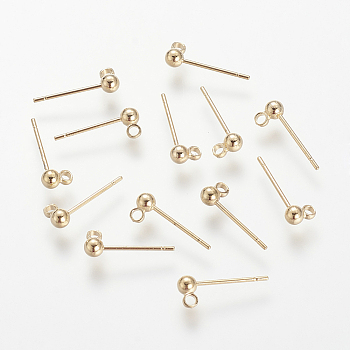 Brass Stud Earring Findings, with Loop, Nickel Free, Real 18K Gold Plated, 6x4mm, Hole: 1mm, Pin: 0.8mm