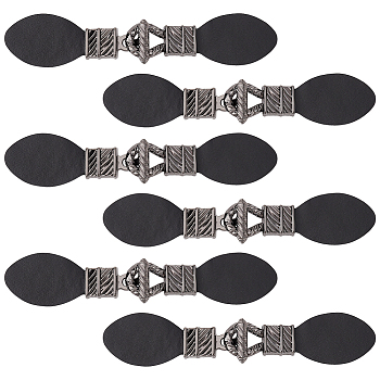 6 Sets PU Imitation Leather Sew on Toggle Buckles, Tab Closures, Cloak Clasp Fasteners, with Zinc Alloy & Iron Clasps, Gunmetal, 16.2x3.1x0.85cm