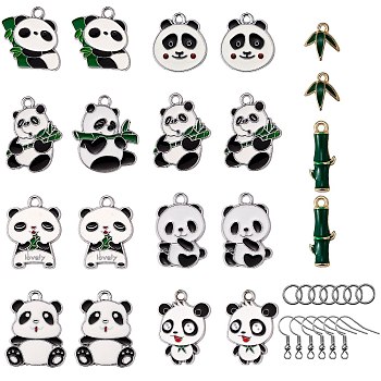 DIY Panda Drop Earring Making Kits, Including Alloy Enamel Pendant, Iron Earring Hooks & Jump Rings, Mixed Color, 68pcs/box