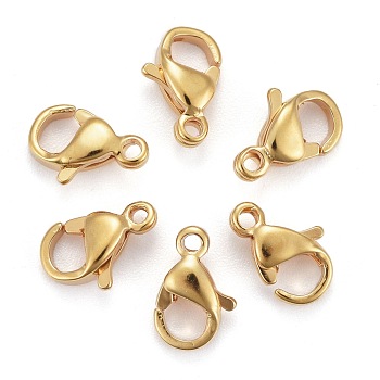 Vacuum Plating 304 Stainless Steel Lobster Claw Clasps, Parrot Trigger Clasps, Real 24K Gold Plated, 9x6x3mm, Hole: 1mm