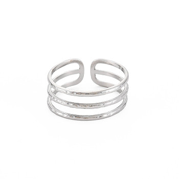 304 Stainless Steel Triple Line Open Cuff Ring for Women, Stainless Steel Color, US Size 9 1/4(19.1mm)