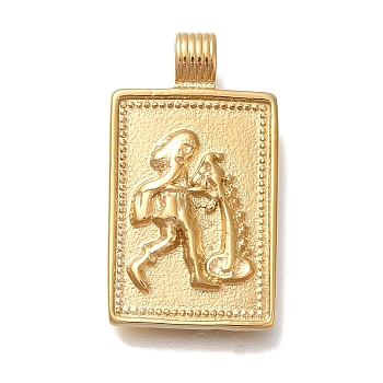 PVD Vacuum Plating 304 Stainless Steel Pendants, Rectangle with Constellation Charm, Real 18K Gold Plated, Aquarius, 25x14x4mm, Hole: 2mm