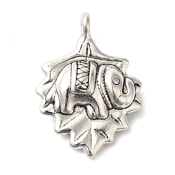 Tibetan Style Alloy Pendants, Leaf with Elephant, Antique Silver, 24x17x6mm, Hole: 2mm