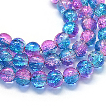 Baking Painted Transparent Crackle Glass Round Bead Strands, Plum, 8.5~9mm, Hole: 1.5mm, about 100~105pcs/strand, 31.8 inch