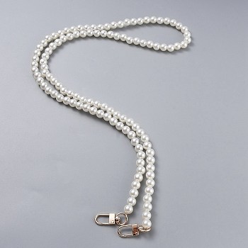 Bag Chain Straps, with ABS Plastic Imitation Pearl Beads and Light Gold Zinc Alloy Swivel Clasps, for Bag Replacement Accessories, White, 110.2cm