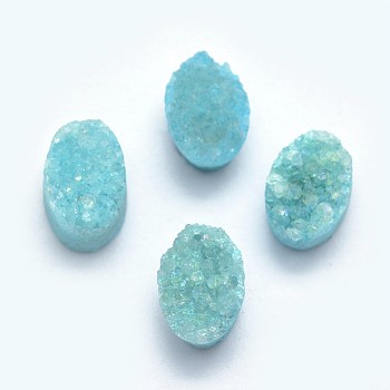 Natural Druzy Quartz Cabochons, Oval, Dyed, Turquoise, 6.5~7x5x4~5mm