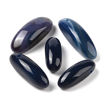 Natural Agate(Dyed & Heated) Beads, Oval, Top Drilled, Prussian Blue, 24.5~42x10.5~14.5x8.5~13.5mm, Hole: 2mm