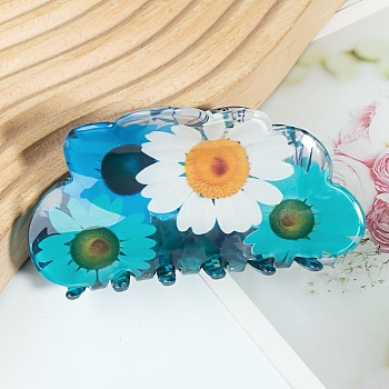 PVC Claw Hair Clips, Flower, Cyan, 83x45mm