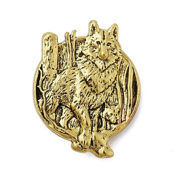 Retro Antique Golden Animal Alloy Brooches for Backpack Clothes, Wolf, 40x32mm