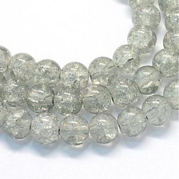 Baking Painted Transparent Crackle Glass Round Bead Strands, Light Grey, 8.5~9mm, Hole: 1.5mm, about 105pcs/strand, 31.8 inch