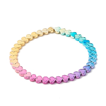Synthetic Hematite Heart Beaded Stretch Bracelet, Gemstone Jewelry for Women, Colorful, Inner Diameter: 2-1/8 inch(5.5cm)
