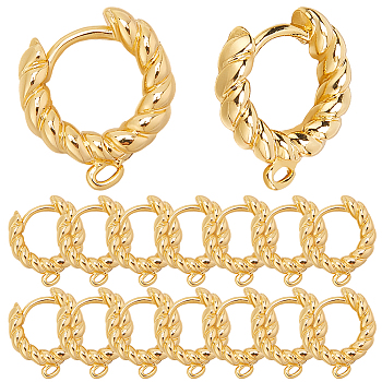 24Pcs Brass Hoop Earring Findings with Latch Back Closure, Ring, Real 18K Gold Plated, 13.5x2.5mm, Hole: 1.2mm, Pin: 0.7mm