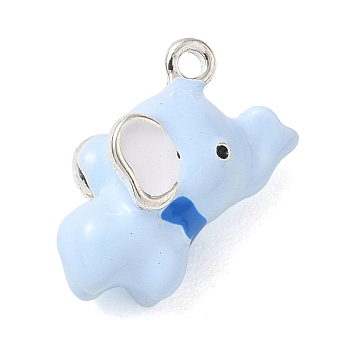 Alloy with Enamel Pendants, Elephant Charms, Platinum, Blue, 17x8x14mm, Hole: 1.5mm