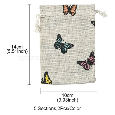 10 pcs 5 styles imprimés en polycoton (coton polyester) pochettes d'emballage sacs à cordon(ABAG-YW0001-05)-3