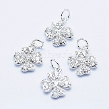 Real Platinum Plated Clear Clover Brass+Cubic Zirconia Charms